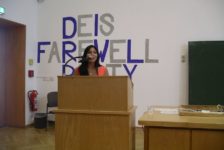 A speaker of the students on the speaker's desk